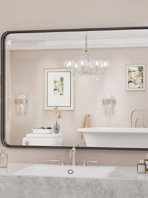 Black Metal Framed Bathroom Vanity Mirrors for Over Sink Wall, 30x40 Inch Large Rounded Rectangle Mirror