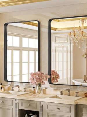 Bathroom Mirror 24x32 inch, Black Gorgeous Deep Frame Wall Mirror, Modern Round Corner Bathroom Vanity Mirror for Bedroom
