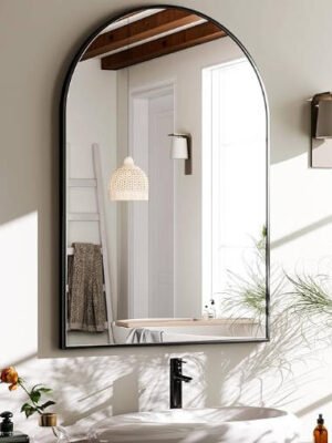 20"x30" Arched Bathroom Mirror - Wall Mounted Mirror - Black Arch Mirror - Aluminum Alloy Frame Bathroom Mirror Living Room