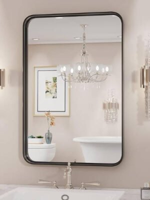 Black Bathroom Vanity Mirror for Wall, 22x30 Inch Metal Framed Wall Mirror Farmhouse Rectangle, Anti-Rust