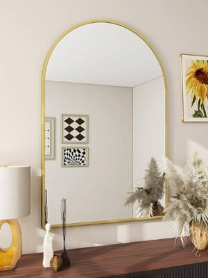 20"x30" Arch Bathroom Mirror, Wall Mounted Vanity Metal Frame Mirror for Bedroom