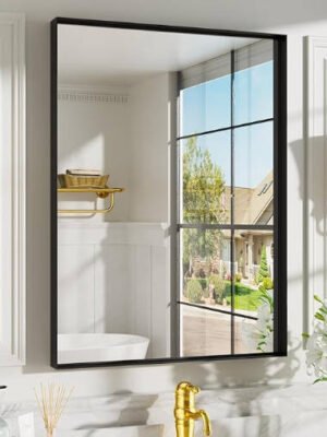 Black Vanity Wall Mirror, 22x 30 Inch Rectangular Bathroom Mirrors for Over Sink, Aluminum Metal Framed Mirror